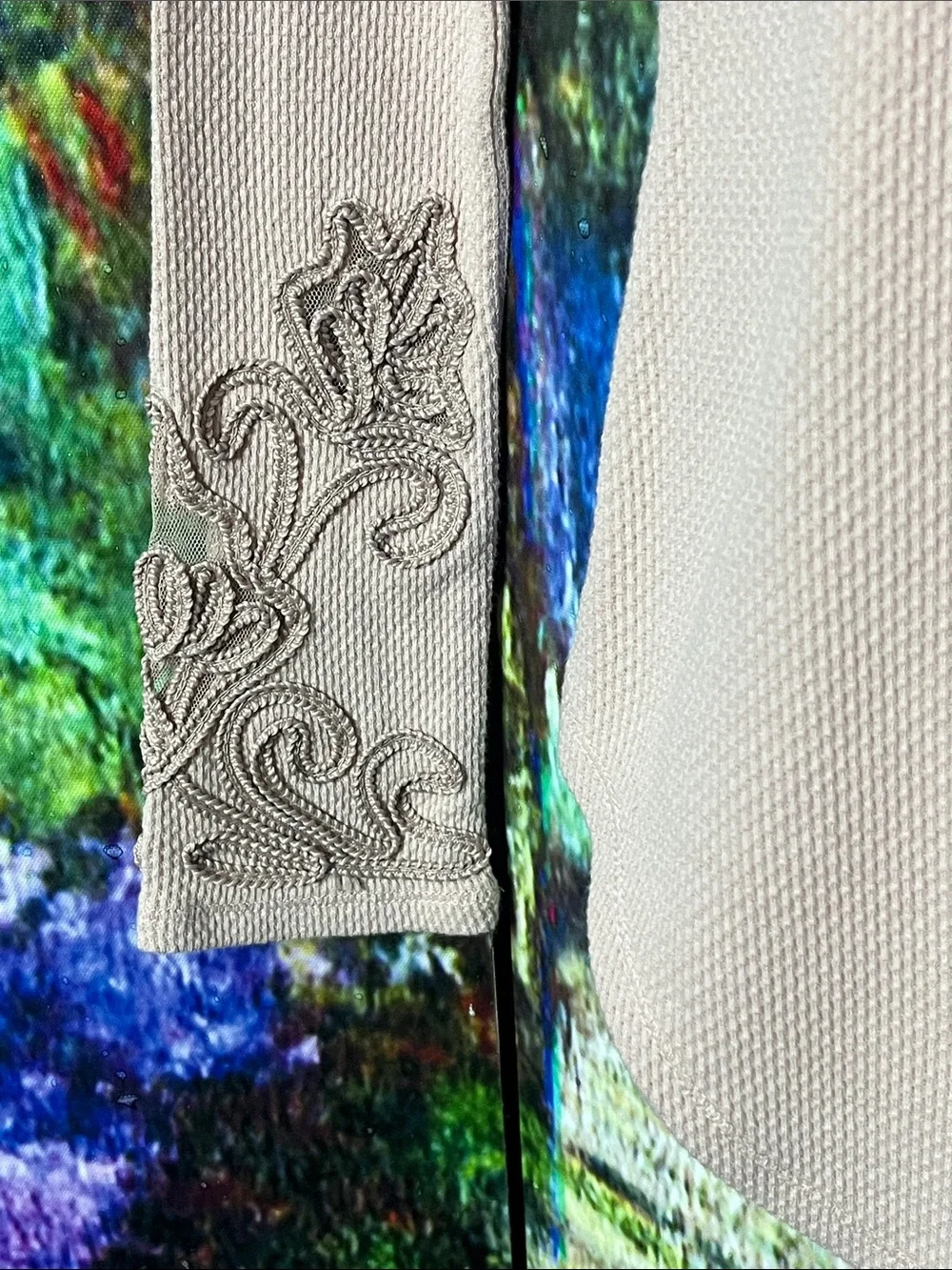 Free People Masquerade Cuff Thermal Top Embroidered Long Sleeve Beige Medium